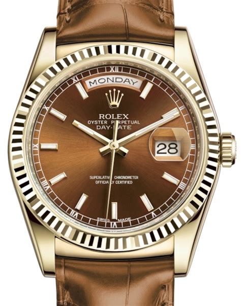 rolex day date yellow gold leather|rolex day date reference numbers.